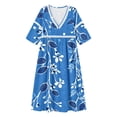thumbnail image 5 of Edvintorg 3/4 Sleeve Dress for Women Floral Printed V Neck Casual Long Dresses Plus Size Fashion Clothing Women S-3XL Blue, 5 of 6