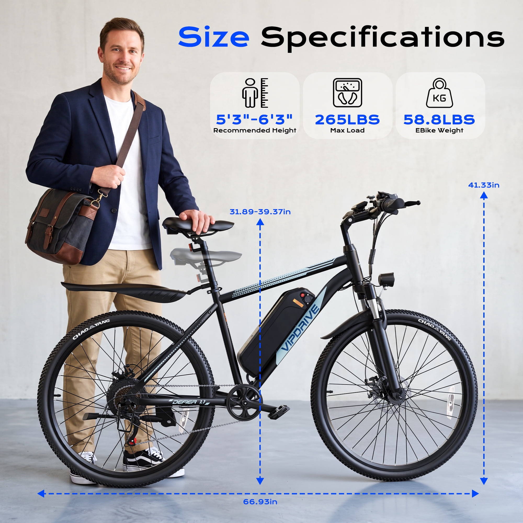 VIPDRIVE Electric Bike for Adults 26", 750W Peak Ebike, 48V 7.8AH Removable Battery，Up to 40 Miles 20MPH Electric Mountain Bike，Front Fork Suspension，7-Speed Shimano Gears，UL2849