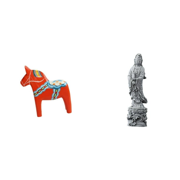 Escultura Coleccionable De Caballo Dalecarlian Sueco Para Estantería, Entrada O Vitrina. También Disponible Como Estatua Budista De Piedra Guan Yin China, Ideal Para Decoración Feng Shui En