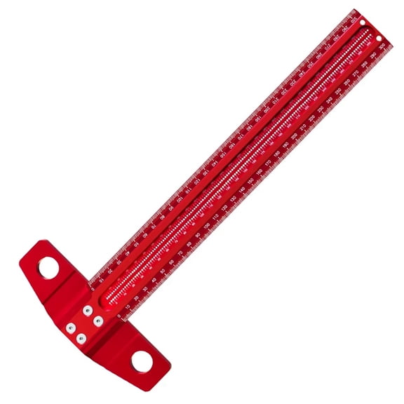 Precision Marking T-Ruler Aluminum Alloy Woodworking Scribe Marking Ruler Deluxe Crossed-Out Scribing Measuring Tools,1 * 300mm marking ruler,Red