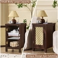 thumbnail image 6 of Rattan Nightstand Set of 2 with Charging Station, Farmhouse Bedside Tables Night Stands with Cabinet, Walnut Side Tables for Bedroom, Living Room, 6 of 10