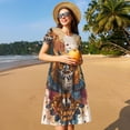 thumbnail image 4 of Vsdgher Art de Tatouage Hibou Coloré pour Femmes Été 2025 Robes Midi Maxi Décontractées Légères Manches Courtes Col Rond Robe de Plage, 4 of 6