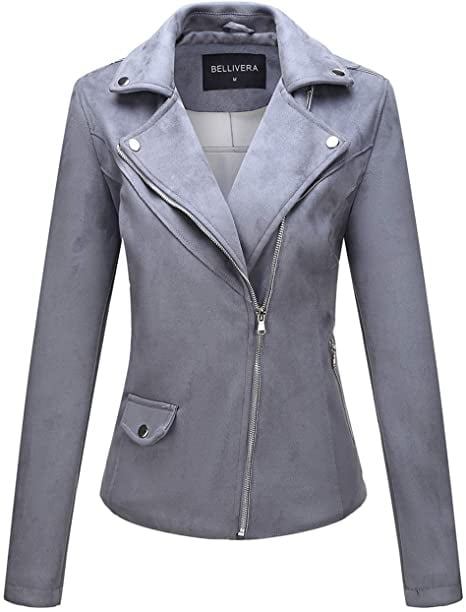 Giolshon Faux Suede Jackets for Women Long Sleeve Casual Coats Moto ...