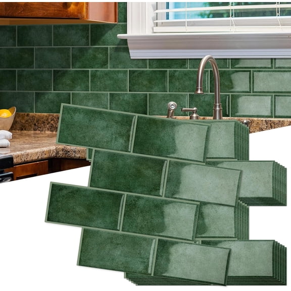 Light Green Upgrade Thicker 3D Self Adhesive Peel and Stick Wall Tiles for Home Kitchen, Bathroom, Living Room(10-Sheet,12.6"x 10.6")