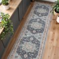 thumbnail image 2 of 3x10 Washable Oriental Runner Rug, Waterproof Floral Stain Resistant Non-Shedding Carpet for Hallway Bedroom Kitchen, Blue/Teal/Orange, 2 of 12