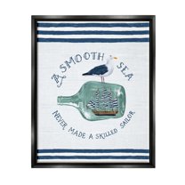 Stupell Industries Ship In Bottle Seagull Striped Nautical Phrase Graphic Art Jet Black Floating Framed Canvas Print Wall Art, Design by Raquel Maciel