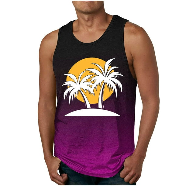 Camiseta sin mangas de cuello redondo para hombre, estampada, informal, deportiva, elástica, de moda, de poliéster.