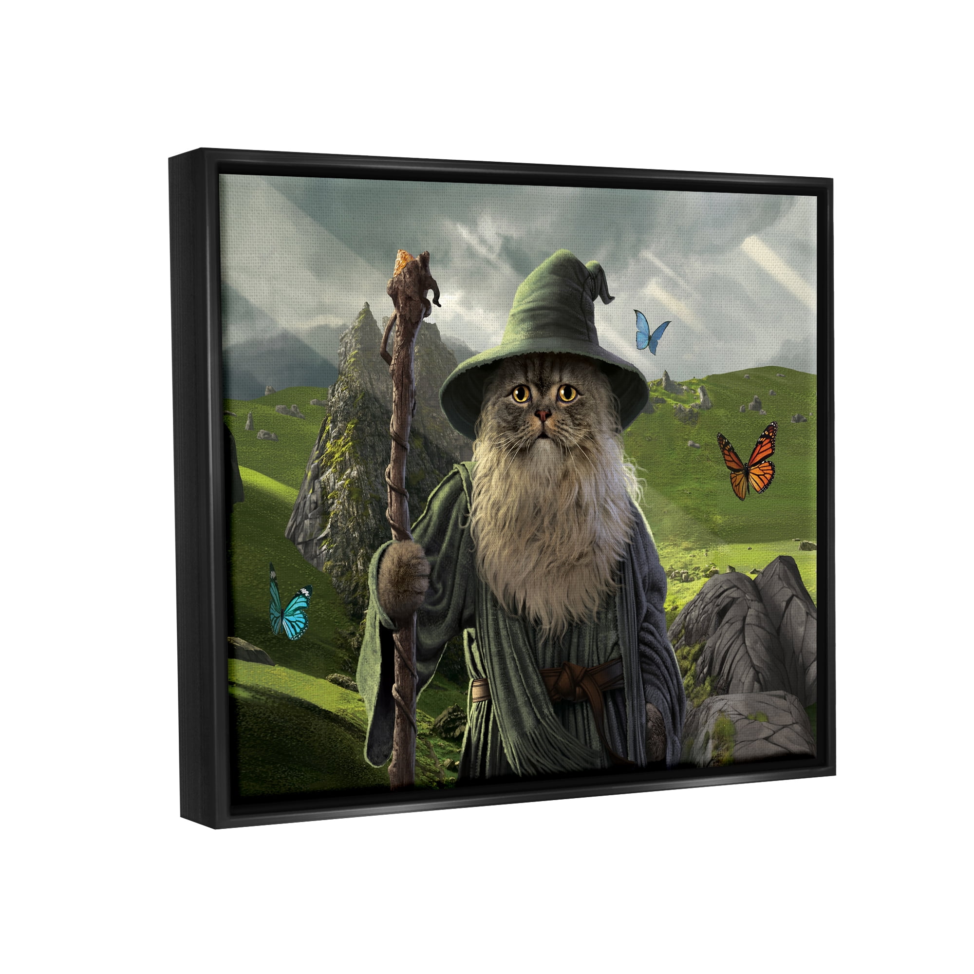 Stupell Industries Fantasy Wizard Scene Animals & Insects Painting Black Floater Framed Canvas Art Print Wall Art, 31 x 25