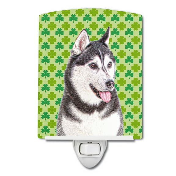 Caroline's Treasures KJ1196CNL St. Patrick's Day Shamrock Alaskan Malamute Ceramic Night Light, 6x4x3", multicolor