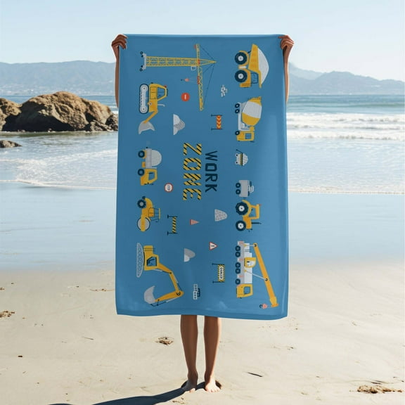 Kids Cartoon Beach Towel Oversized, Vehicles Soft Bath Towel , Water Absorbent Child Truck Beach Towels for Bathroom, Swimming Pool, Kids‘ Gift