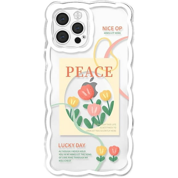 Cute Tulip Flowers Wavy Frame Clear Soft Phone Case Compatible with iPhone Case (Clear,iPhone 12 Pro Max)