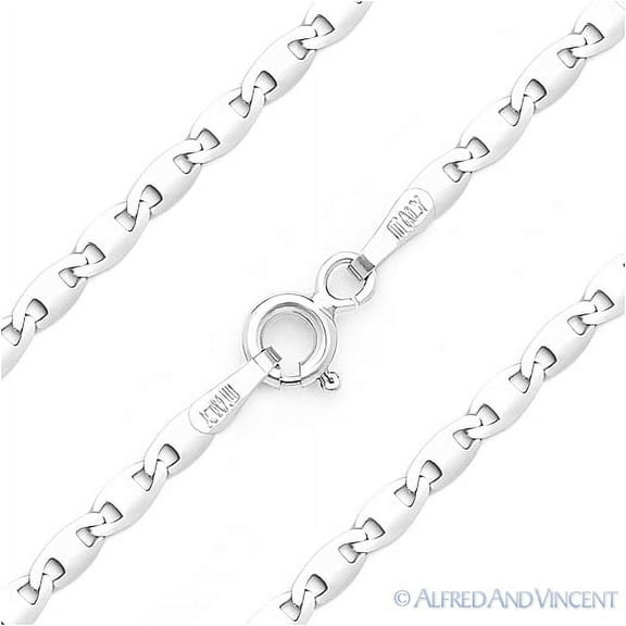 2.7mm Oblong Marina / Mariner Link Chain Necklace in .925 Sterling Silver w/ Rhodium