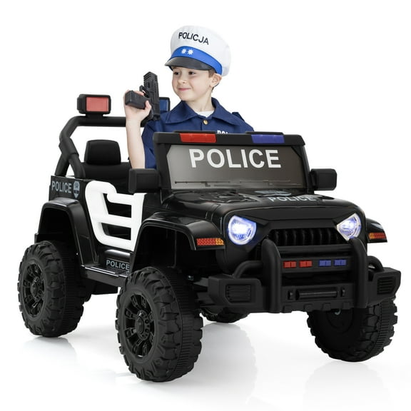 Jaxpety 12V Police Car Ride-on Truck for Kids 1-3, Powered Wheel with Remote Control,  Electric Cars with Music, Headlights, Music Player, Power Display, Black