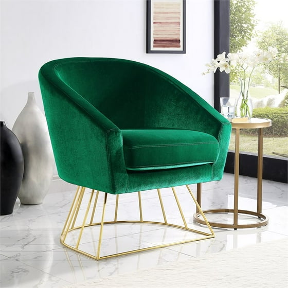 Leo Green Velvet Accent Chair Gold Metal Base Barrel Tufted