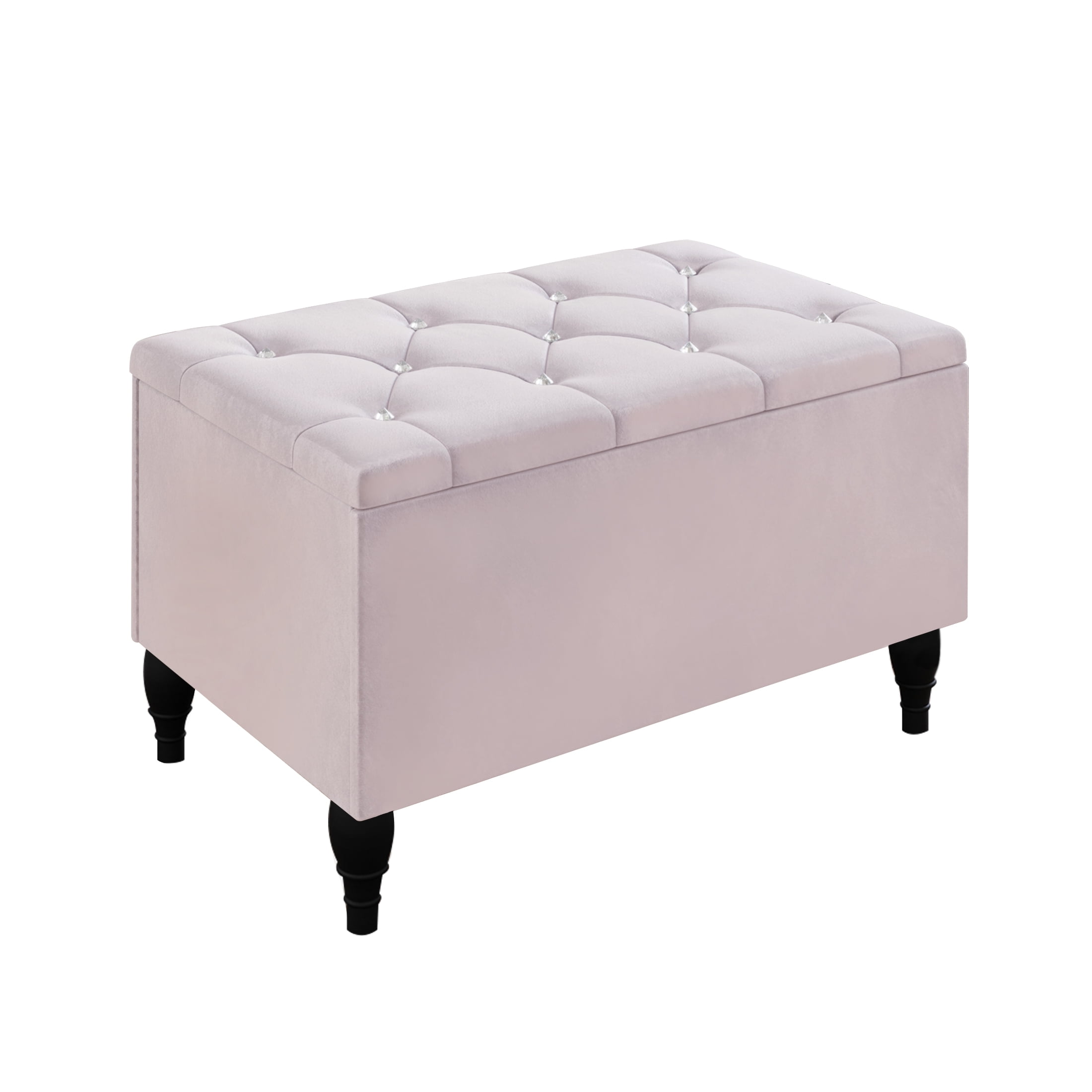 Castle Place Button Tufted Wingback Velvet Upholstered Bed with Storage Bench, Light Pink, Full