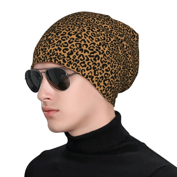 Xecao Leopard Print Beanie Knitted Hat for Men Women, Winter Fashion Knit Cuffed Caps Unisex