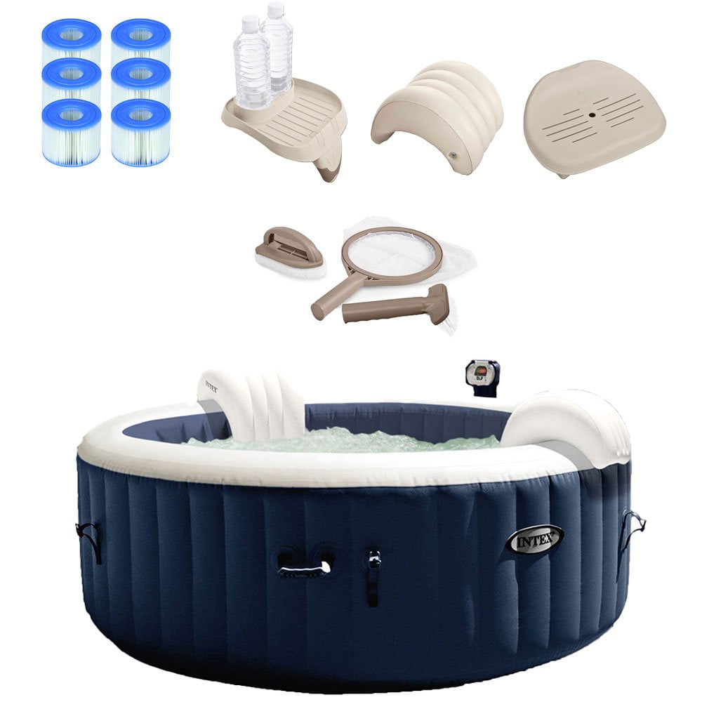 Intex Pure Spa Inflatable Hot Tub Set with 6 Filter Cartridges and