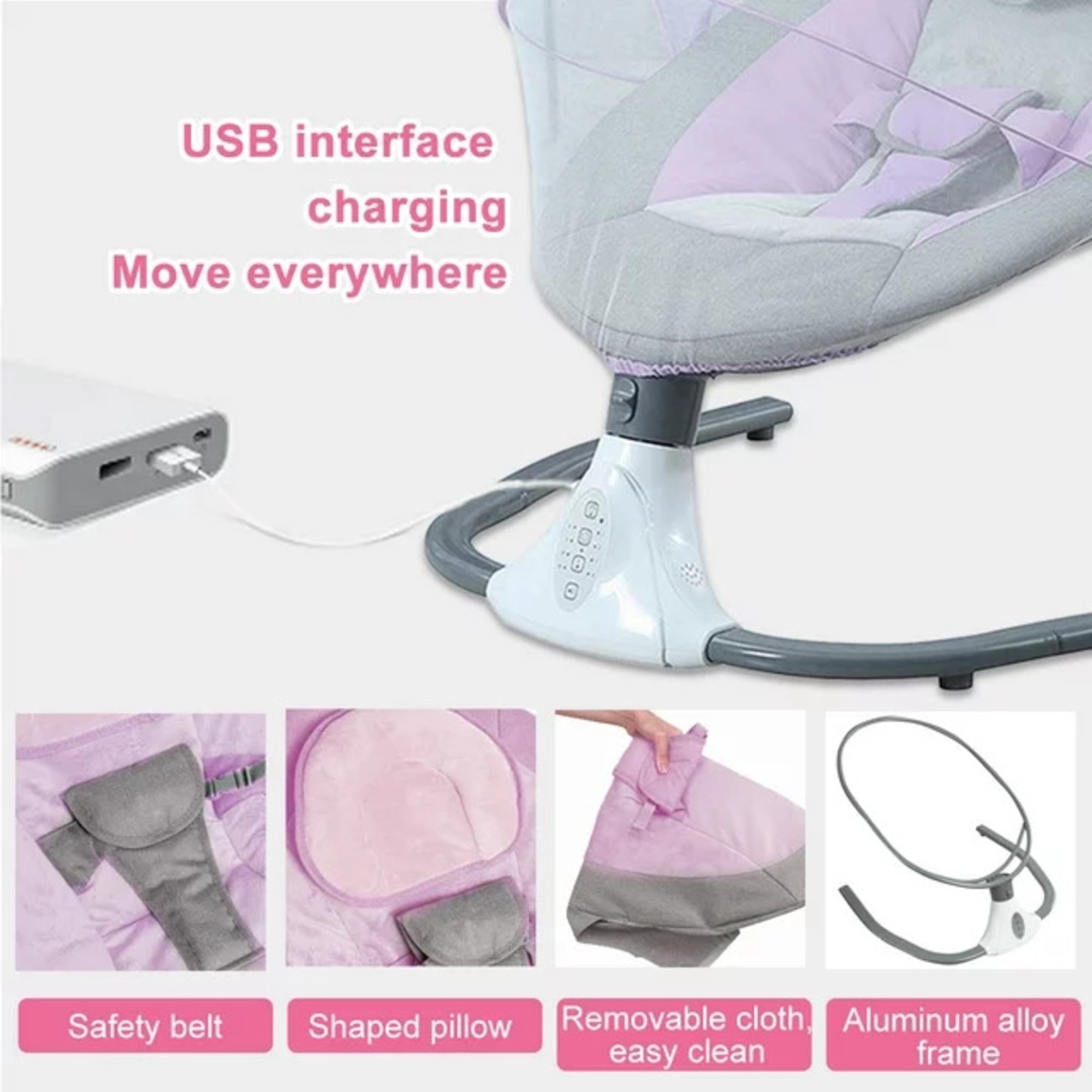 Beuway Electric Baby Swing for Infants - Bluetooth Music Speaker with 12 Lullabies,4 Speeds,4 Timers,Remote Control, Pink