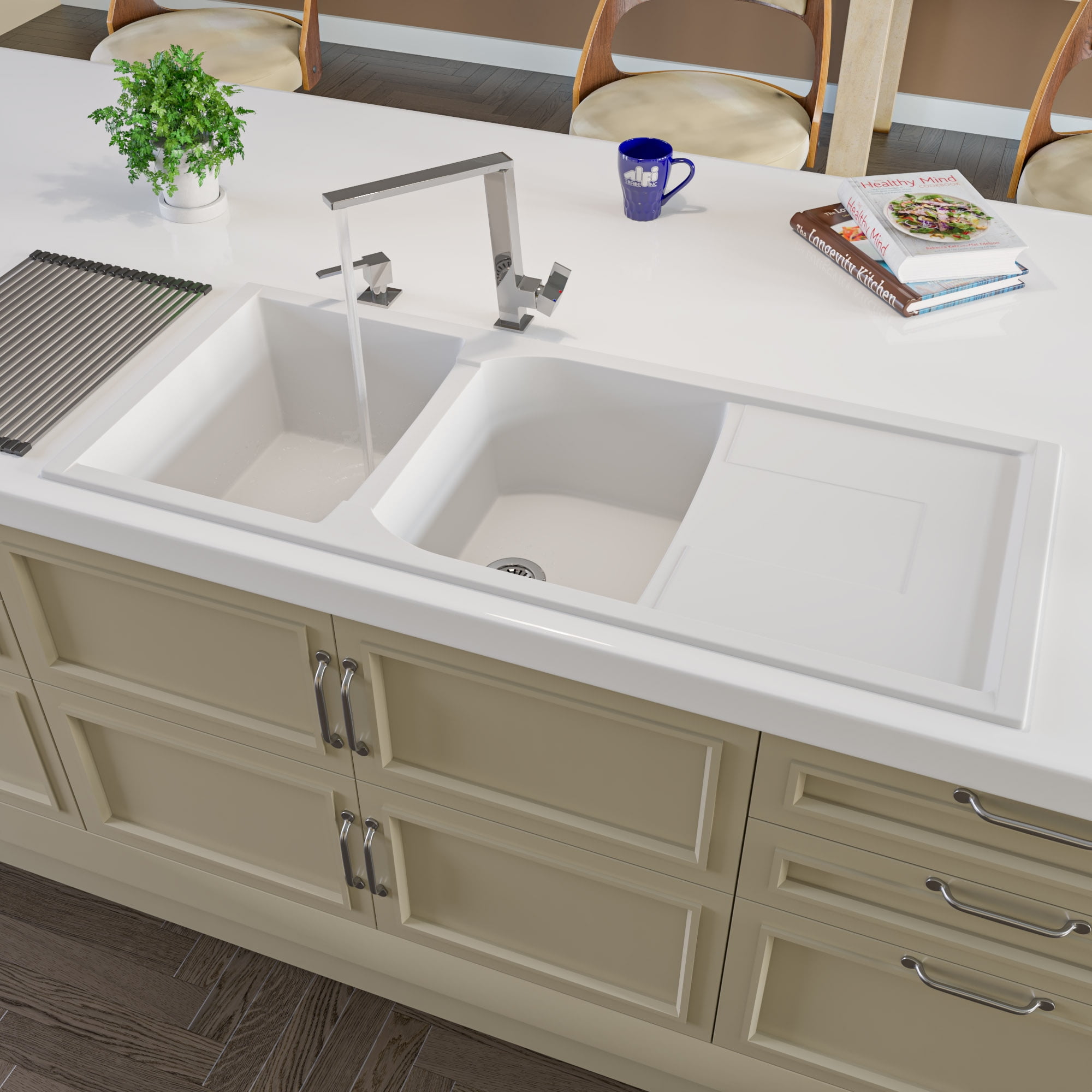 ALFI brand AB4620DI-W White 46" Double Bowl Granite Composite Kitchen