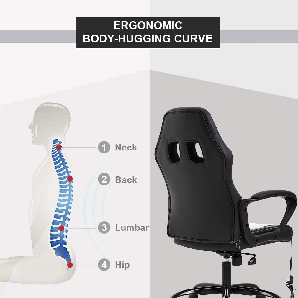 BestOffice Ergonomic Gaming Chair, Lumbar Support, Rolling Swivel for Men, Women(White)