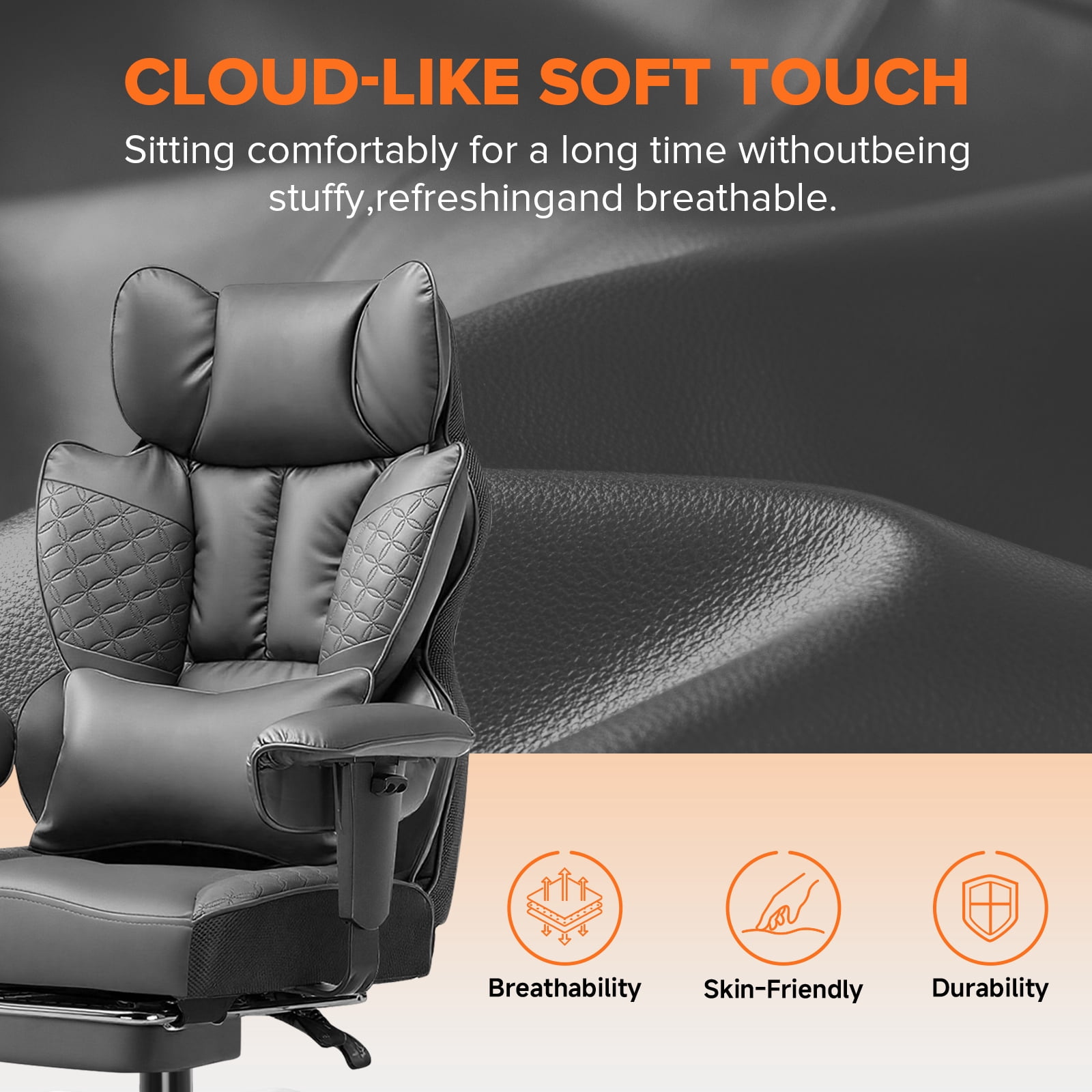 CloudRest Pro 400lbs Executive heavy duty office chair, High Back Ergonomic Computer Desk Chairwith Lumbar Back Support, Gray