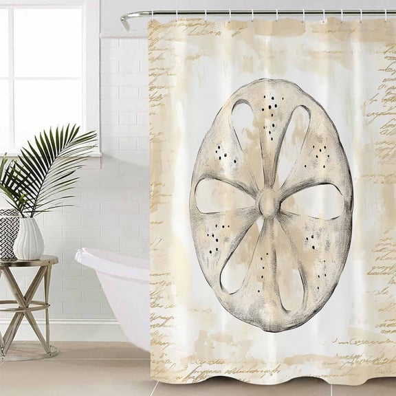 Sand Dollar Coastal Long Shower Curtain Set, Waterproof Shower Curtains for Bathroom, Summer Beach Beige Ocean Washable Fabric Cloth Bath Curtain for Bathtub Decoration with Hooks 72x84 Inches