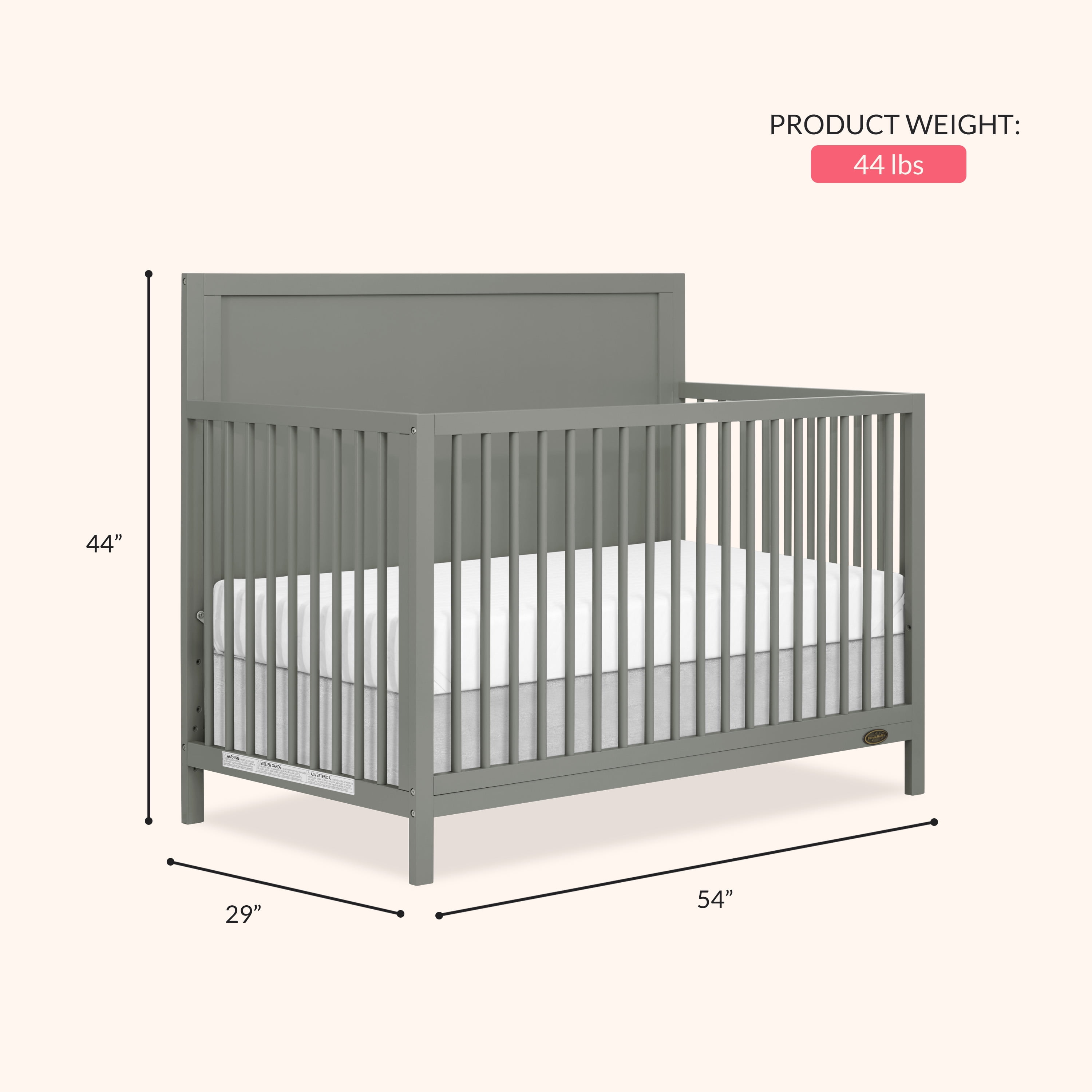 Dream On Me Dillian 5-in-1 Convertible Crib, JPMA & Greenguard Gold Certified, Crafted with New Zealand Pinewood, Seagrass