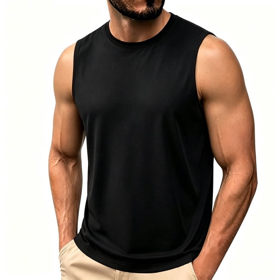 Lopecy-Sta Tank Tops for Men Crew Neck Solid Loose Fit Sleeveless Soft Breathable Summer Beach Daily Casual Muscle Vest