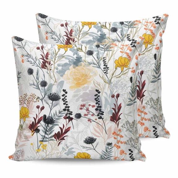 18x18 Pillow Covers Set of 2, Wildflowers Blossom Throw Pillow Covers Decorative Couch Cushion Case, Spring Farmhouse Botanical Floral Microfiber Square Pillowcases for Bedroom Car Living Room