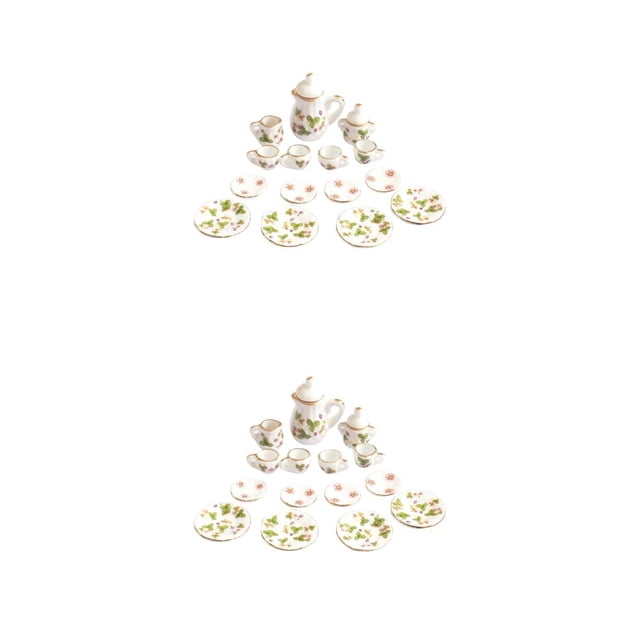 maskred Mini House Tableware Set Miniature Kitchen Ornament Interesting 1/12 Scale Scene Layout Dinnerware Kit Models Props Green Leaf Yellow 2Set