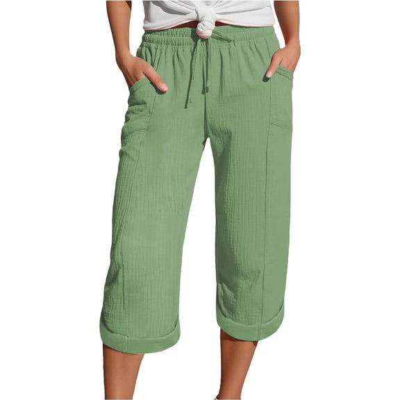 Bovemsi Women's Casual Pants Linen Trousers Summer Muslin Lightweight With Pockets Causal Loose Elastic Comfortable Fabric Sport Leisure Beach for Travel