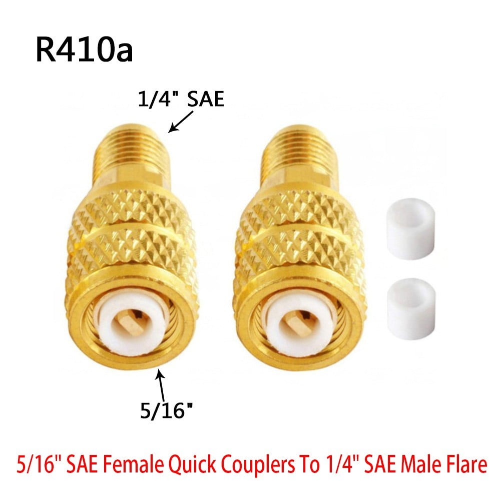 2x Car AC Cool R410a Adapter 5/16 SAE Female To 1/4 SAE Male Flare Messing 