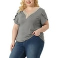 thumbnail image 4 of Agnes Orinda Plus?Size Summer?T-Shirts For?Women Casual Lace V Neck Short Sleeve Tunics Basic Tops Blouses 4X Grey, 4 of 6