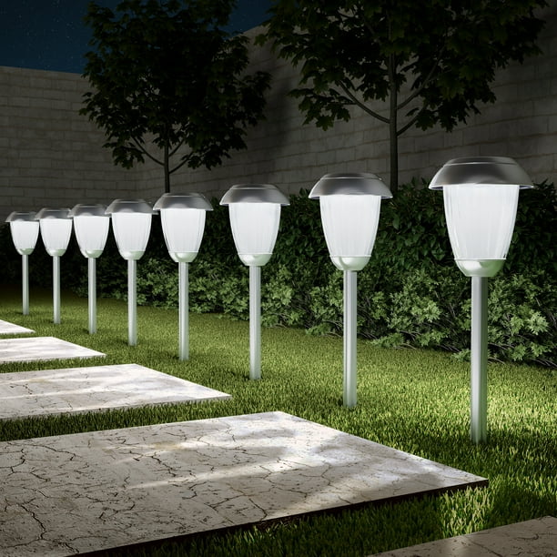 8pc 16" Tall Solar Stainless Steel Outdoor Path Lights by Pure Garden