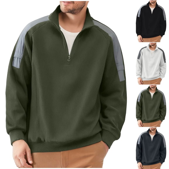 Namayuj Quarter Zip Up Corduroy Sweatshirts for Men Fall Solid Color Crewneck Sweatshirt Oversized Sweater Tops Stand Collar Cotton Long Sleeve Shirts