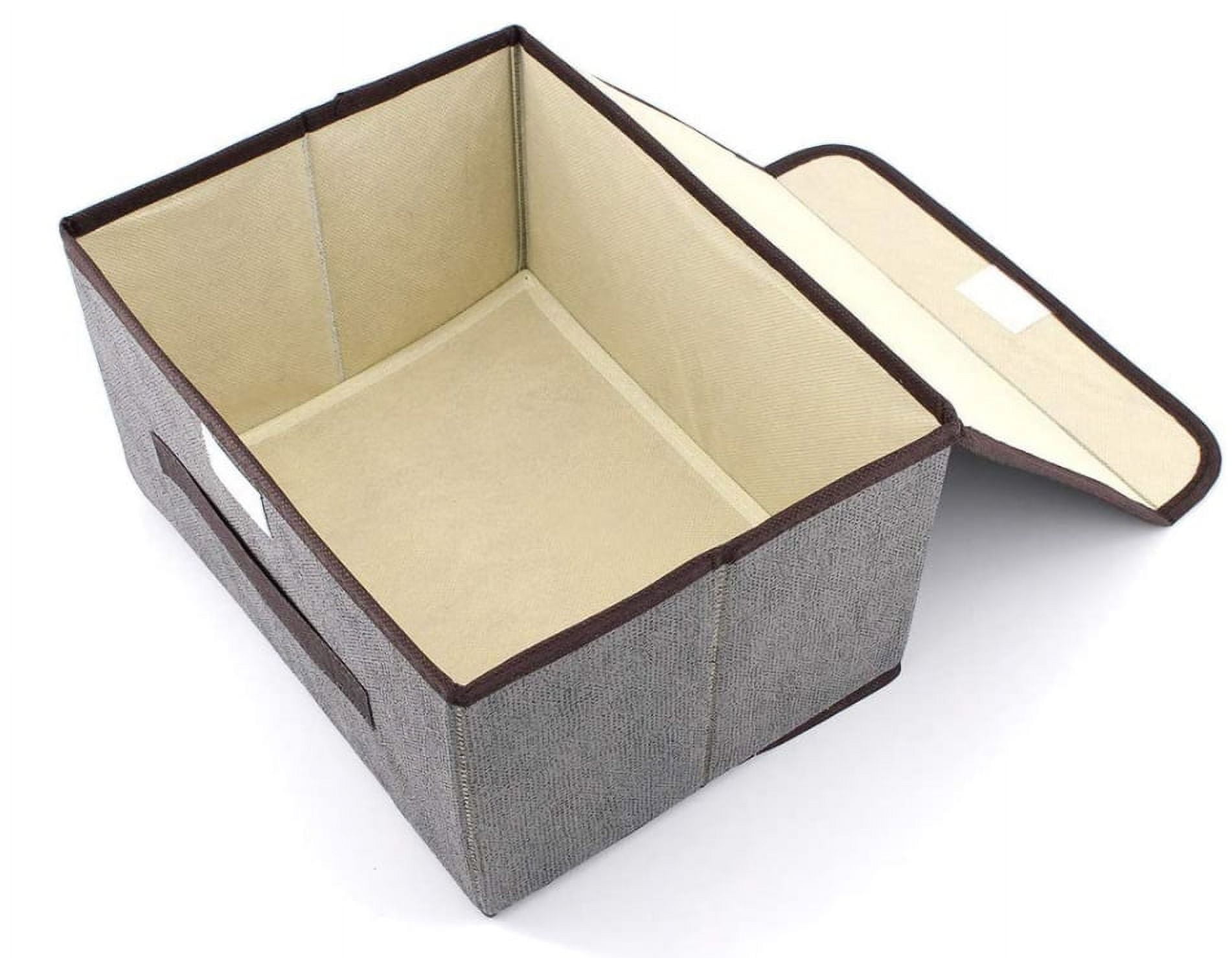 Larger Foldable Storage Cubes [2-Pack] Linen Fabric Collapsible Storage Cube Bin, Linen Closet Organizer Baskets with Lid, Handles for Toys  Home, Nursery, Closet - (Grey, 15in&10in)