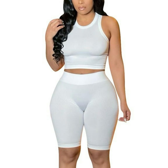 cfhntfmh Two Piece Sets for Women Workout Crop Tank Tops Stretch Shorts Legging Summer Sweatsuit Yoga Outfits