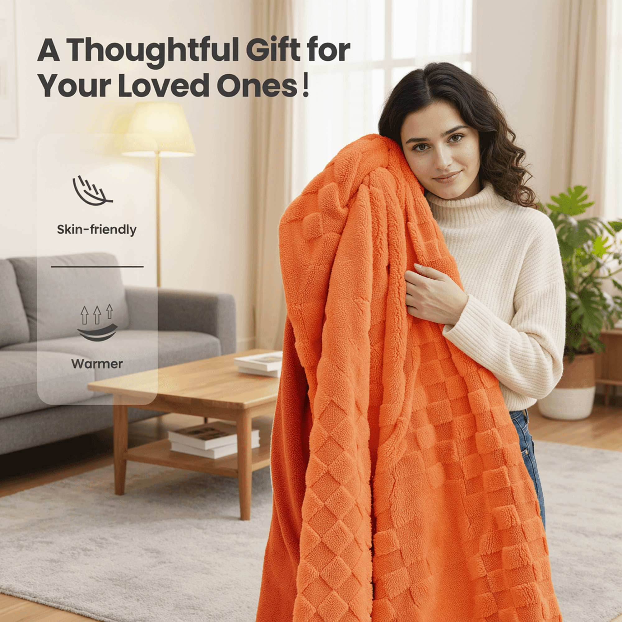 Naipo Heated Blanket Throw 50x60inch Electric Blanket with 6 Heat Settings and 1-4H Auto off Timer, Machine Washable Soft Flannel Fleece Blanket for Couches, Beds for Home Office Use (Orange)