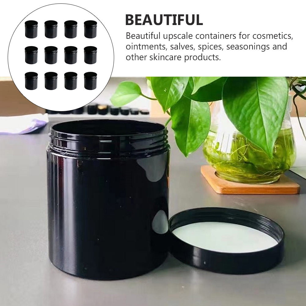 KHBUAB 12Pcs Black Plastic Cosmetic Jars Leak Proof Cream Containers for Travel Storage