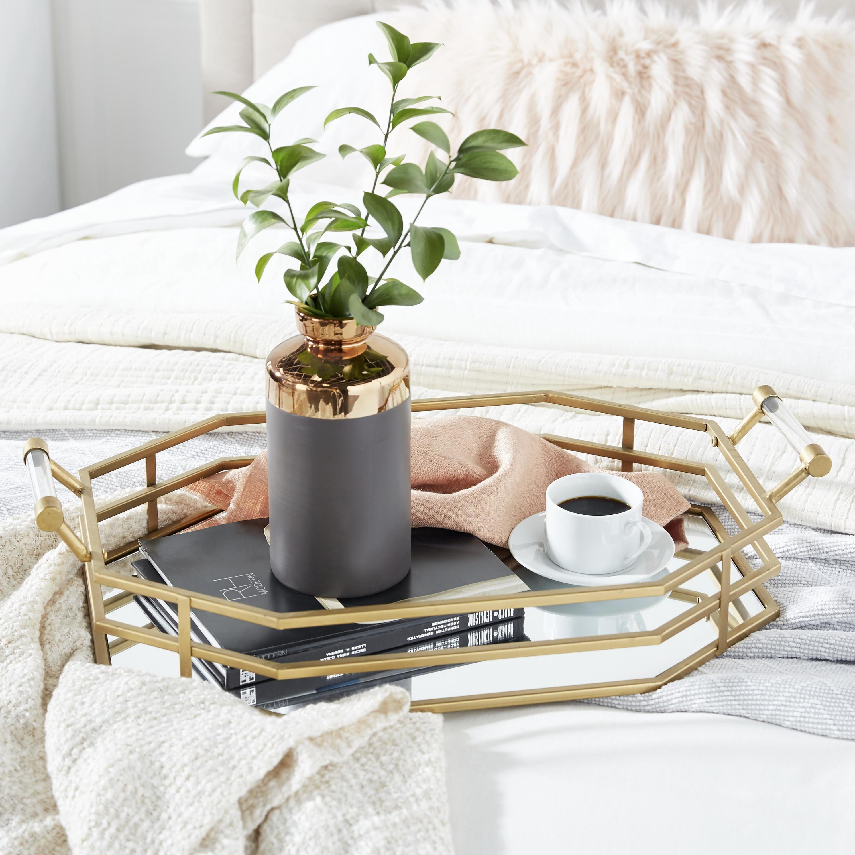 CosmoLiving by Cosmopolitan 27" x 16" Gold Metal Mirrored Tray, 1-Piece