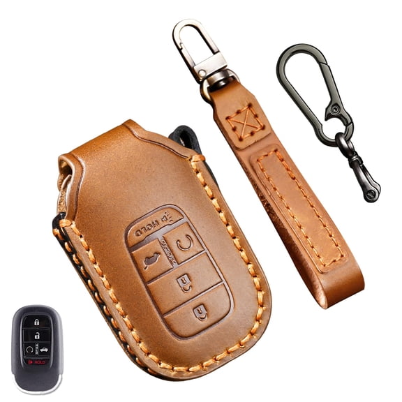 2022 2023 2024 Leather Key Fob Cover, Compatible with Honda Accord Civic HR-V CR-V Pilot Sport SI EX EX-L Touring, No Screw Design Retro Style Smart Key Protector, 4/5 Button