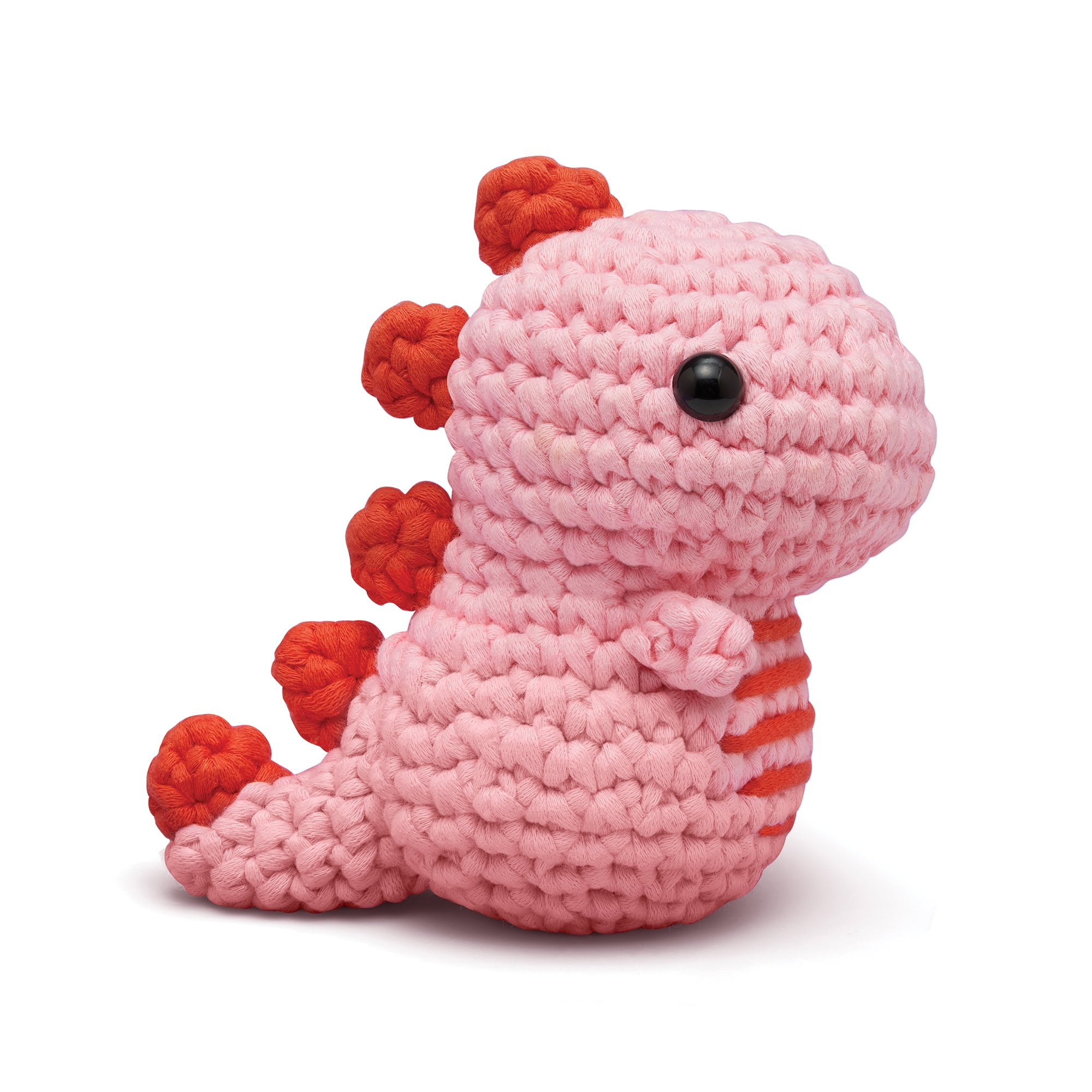 The Woobles Beginner Crochet Amigurumi Kits - Fred the Dino - Pink