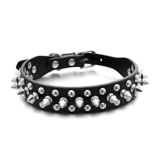 Wweixi PU Leather Punk Solid Color Replacement Smooth Rivet Anti-bite Adjustable Pets Necklace Decor Accessories Black S