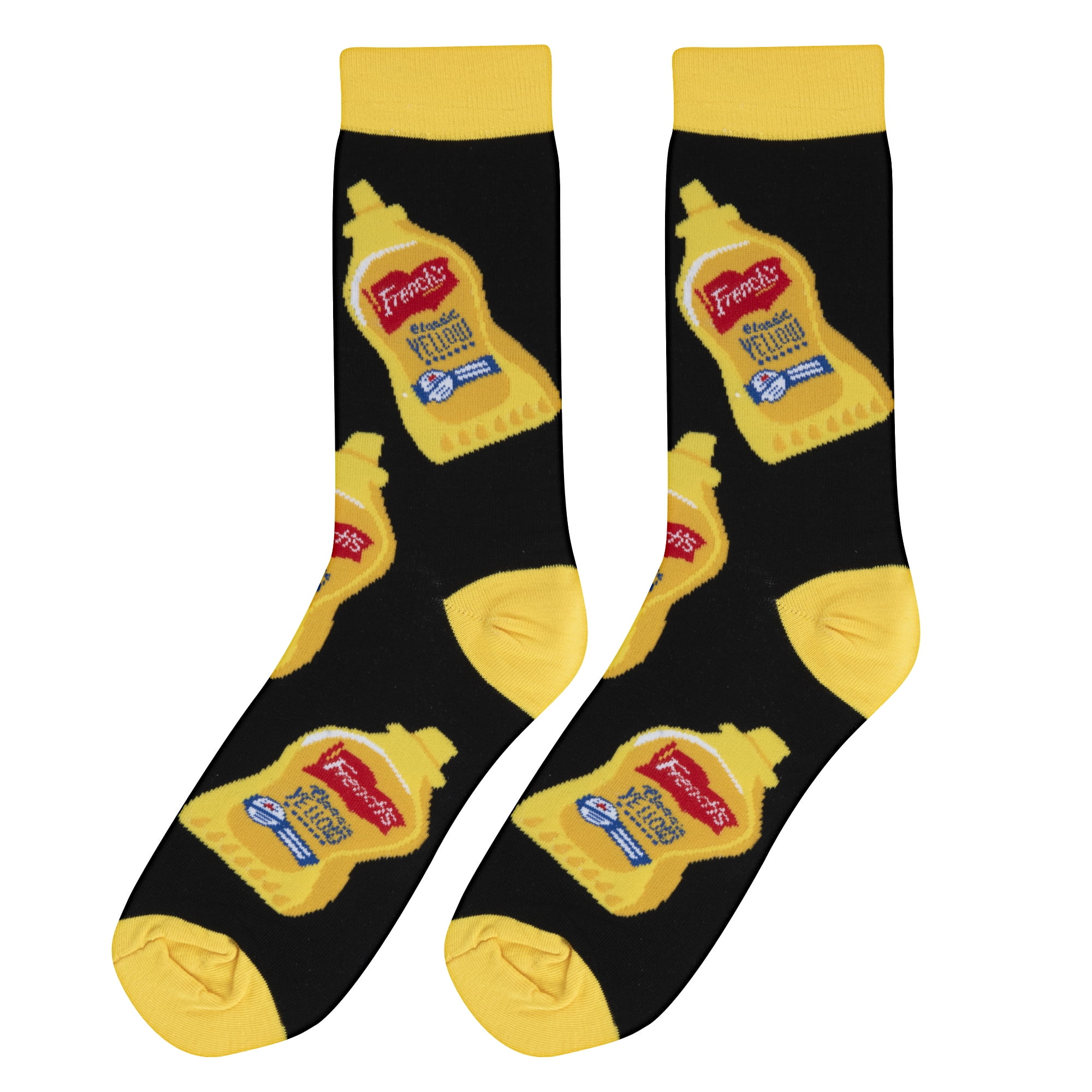 ODD SOX French’s Mustard Crew Socks for Men & Women Funny Novelty Socks Size Large Comfy Cotton