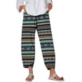 thumbnail image 1 of Pantalones de cintura elástica para mujer, pantalones de pierna ancha con estampado floral, pantalones cortos informales de algodón y lino, pantalones deportivos con bolsillo Fridja alkflakhf32877, 1 of 5
