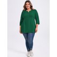 thumbnail image 2 of DARING DIVA Women's Plus Notched Neck 3/4 Sleeve Front Pleated Blouse 4X Dark Green, 2 of 5