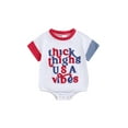 thumbnail image 2 of Aojekbee Baby Independence Day Romper Short Sleeve Crewneck Letter Embroidery Contrast Color Romper, 2 of 10