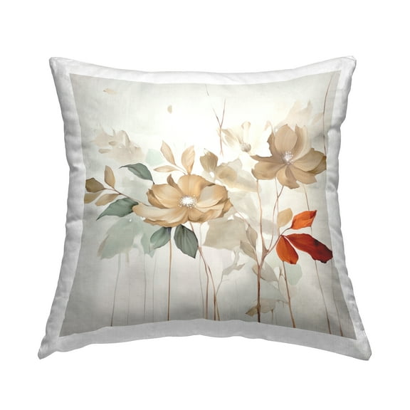 Stupell Industries Neutral & Red Flowers Decorative Printed Throw Pillow, 18 x 18