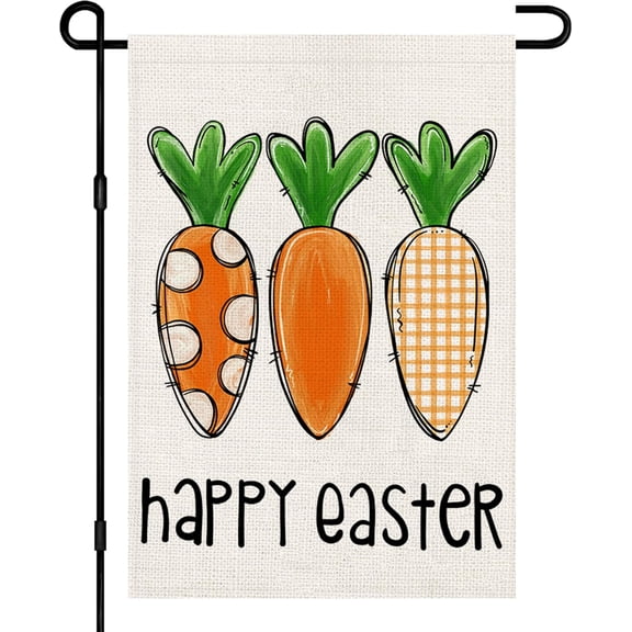 Happy Easter Garden Flag 12x18 Inch Double Sided Outside, Carrots Sign Burlap Small Flags Yard Outdoor Decoration DF694