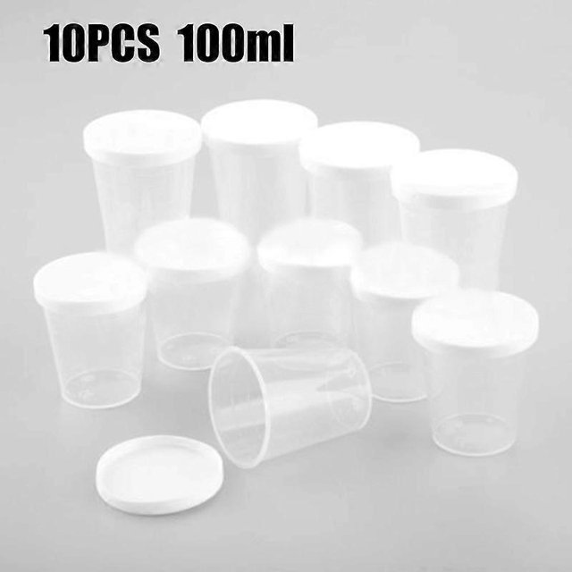 10Pcs 100ml Medicine Measuring Measure Cups With White Lids Cap Clear Container Liquid Measure Beaker Container Pill Box